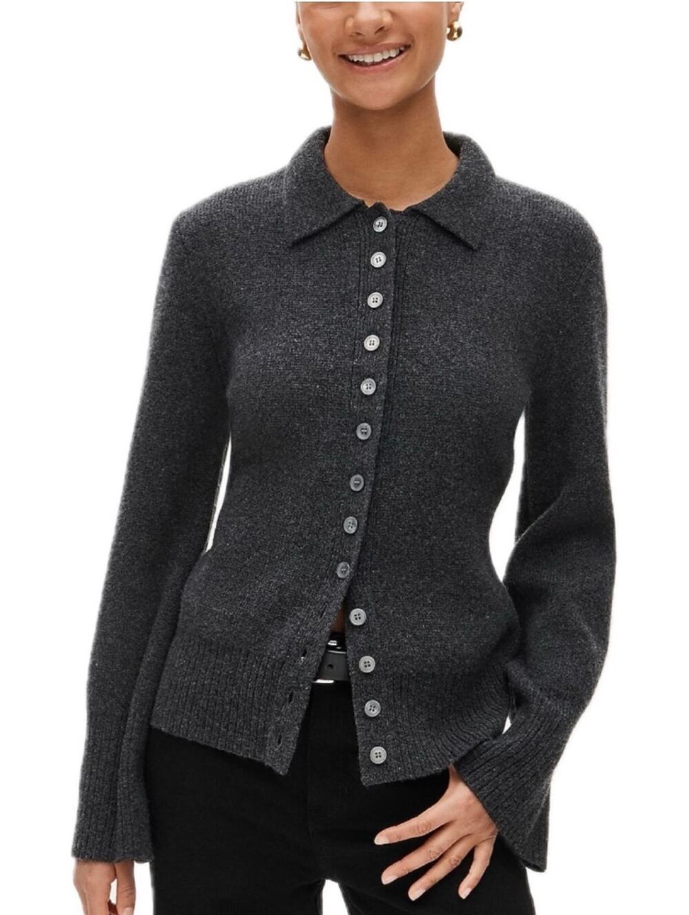 J.Crew Women's Charcoal Milano-Stitch Cinched-Waist Cardigan Sweater Size M NWT